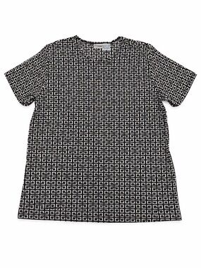 Liz Baker Geometric Print Short Sleeve Stretch Top Black Red XL